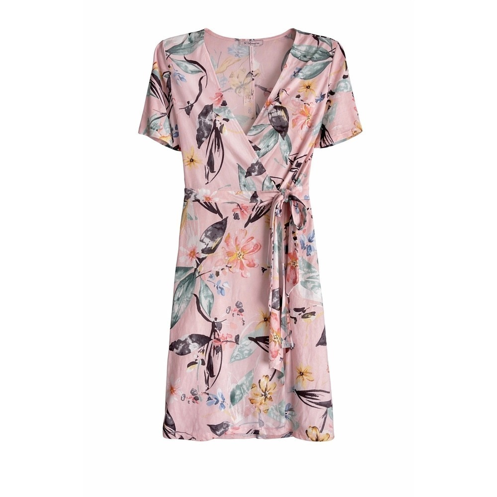 BCBGeneration Floral Wrap Dress Medium NWT Blush Romantic Travel MSRP $78